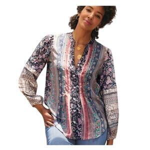 SOFT SURROUNDINGS Women's L Milarepa 100% Silk Mixed Floral Balloon Sleeve Top